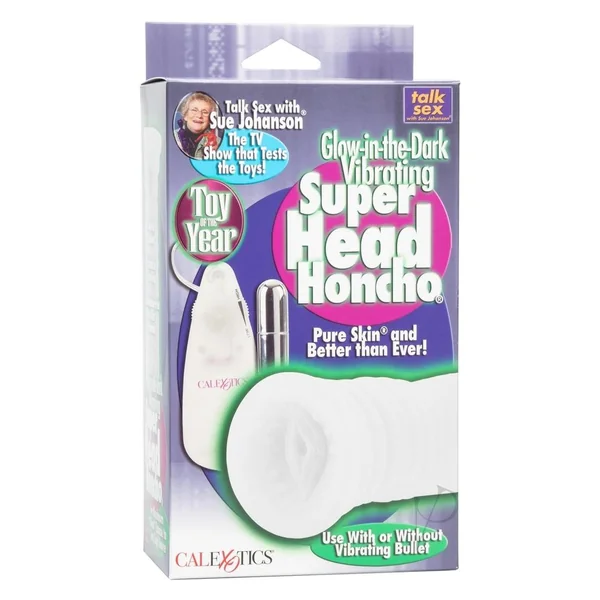 Sue Johanson Glow In The Dark Vibrating Super Head Honcho Masturbator with Bullet and Wired Remote Control - White