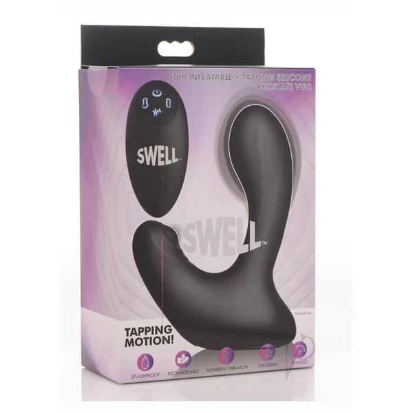 Swell 10X Inflatable and Tapping Rechargeable Silicone Prostate Vibrator with Remote Control - Black