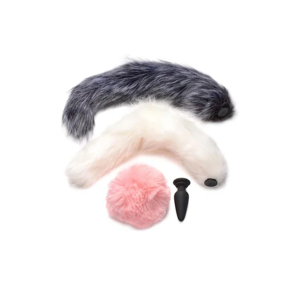 Tailz Silicone Anal Plug and 3 Interchangeable Tails Set – Assorted Colors