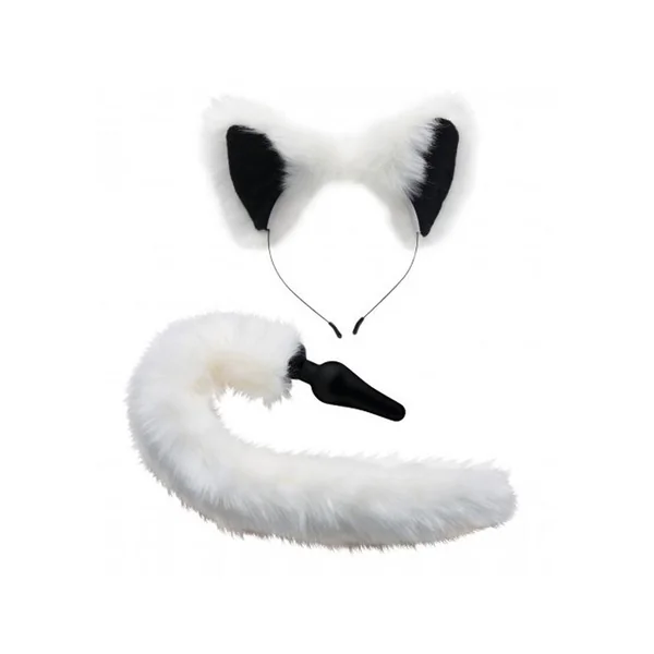 Tailz White Fox Tail Silicone Anal Plug And Ears Set