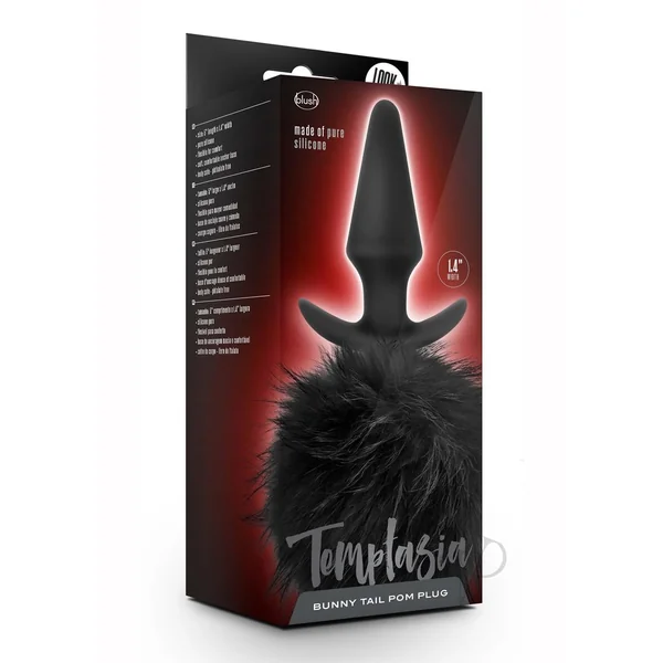 Temptasia Bunny Tail Pom Silicone Butt Plug - Black
