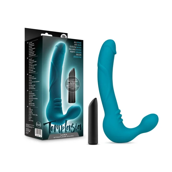 Temptasia By Blush® | Luna Curved Teal 9-Inch Long Rechargeable Vibrating Dildo