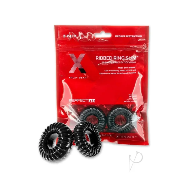 The Xplay PF Blend Premium Stretch Ribbed Ring Slim (2 pack) - Black