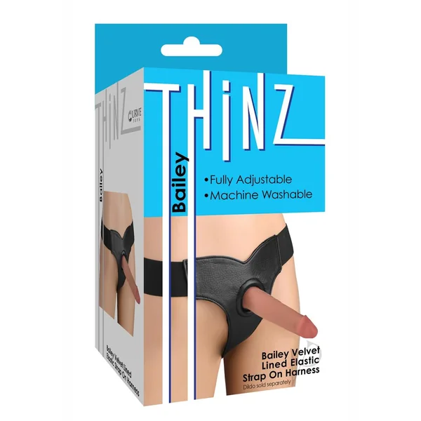 Thinz Bailey Velvet Lined Elastic Strap-On Harness - Black