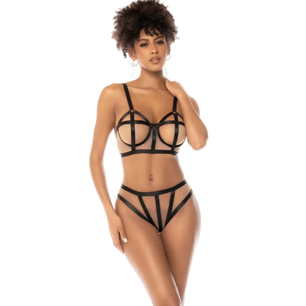 Three-Piece Mesh Set with Contrasting Trims