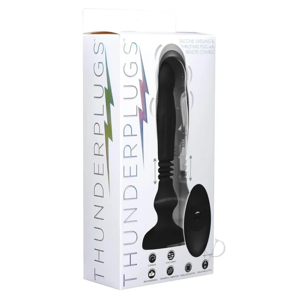 Thunder Plugs Silicone Swelling and Thrusting Plug with Remote Control - Black