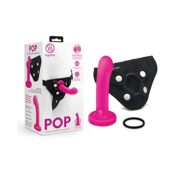 Together Pop 5 in. Silicone Dildo and Harness Set Pink