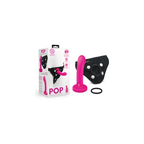 Together Pop 6 Inch Silicone Dildo and Harness Set, Pink