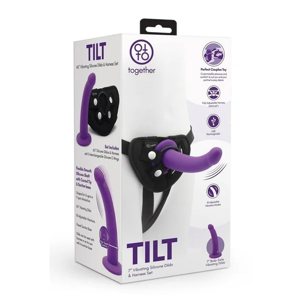 Together Toys TILT Silicone 6.5in Dildo and Harness Set - Purple/Black