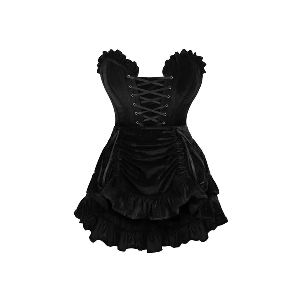 Top Drawer 2 PC Black Velvet Lace-Up Corset & Skirt Set