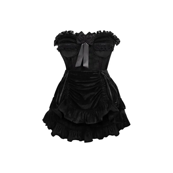 Top Drawer 2 PC Black Velvet Steel Boned Burlesque Corset & Skirt Set