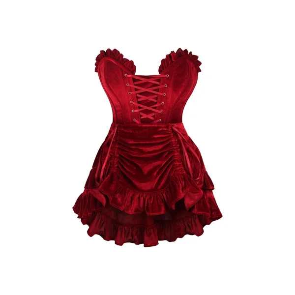 Top Drawer 2 PC Dark Red Velvet Lace-Up Corset & Skirt Set