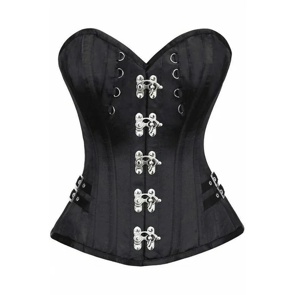 Top Drawer Black Satin Steel Boned Overbust Corset w/Buckles