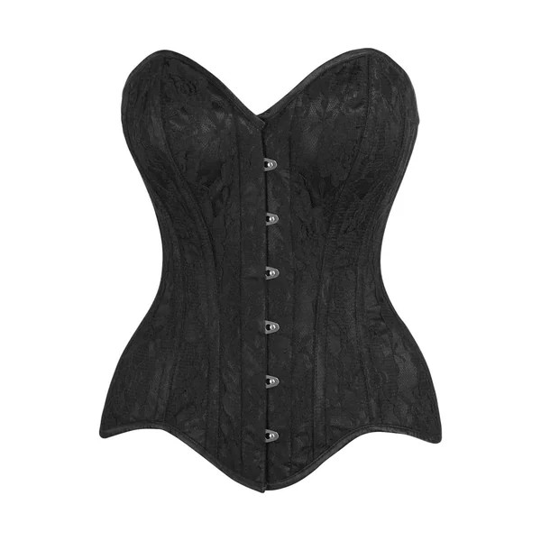 Top Drawer Black Satin w/Black Lace Overlay Steel Boned Overbust Corset