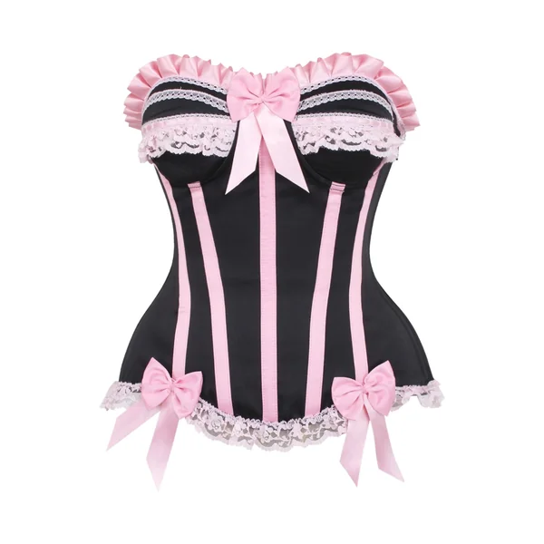 Top Drawer Black/Pink Steel Boned Burlesque Corset