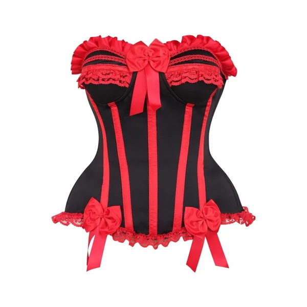 Top Drawer Black/Red Steel Boned Burlesque Corset