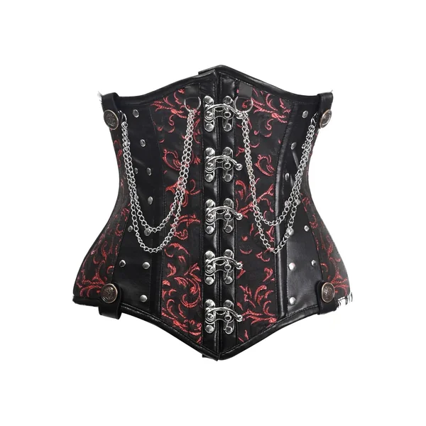 Top Drawer Black/Red Steel Boned Underbust Corset w/Chains and Clasps
