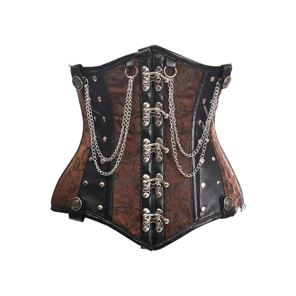 Top Drawer Brown/Black Steel Boned Underbust Corset w/Chains and Clasps