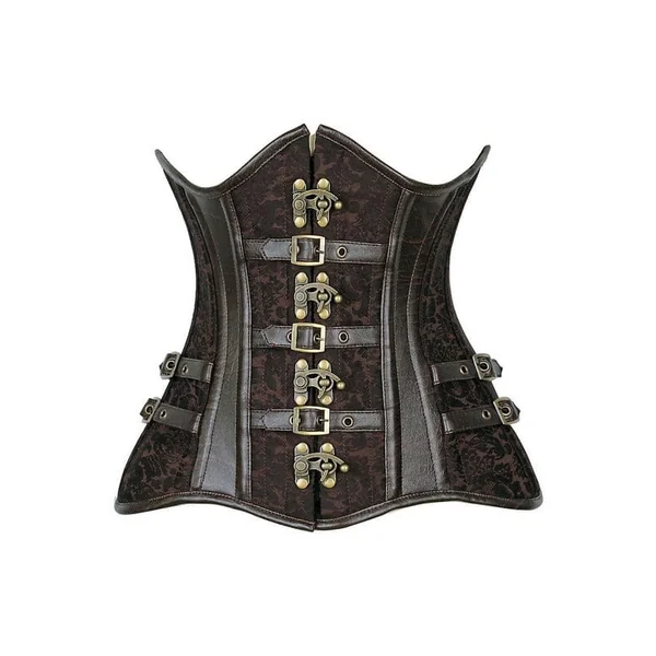 Top Drawer CURVY Brown Brocade Steampunk Steel Double Boned Under Bust Corset