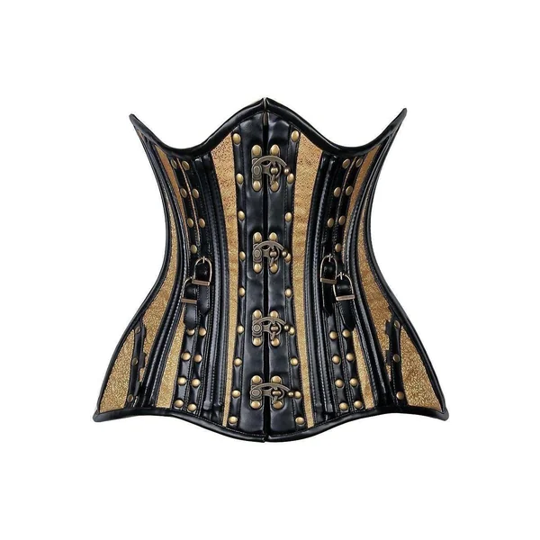 Top Drawer CURVY Faux Leather & Brocade Steel Boned Under Bust Corset w/Rivets