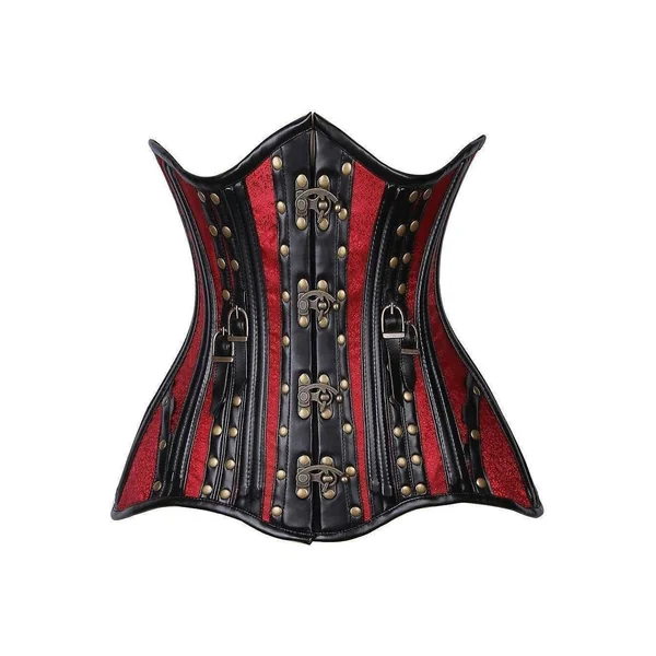 Top Drawer CURVY Faux Leather & Brocade Steel Boned Under Bust Corset w/Rivets