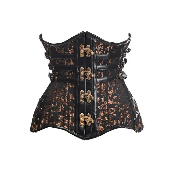 Top Drawer CURVY Steampunk Black/Brown Brocade Steel Double Boned Under Bust Corset