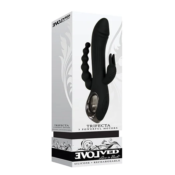 Trifecta Rechargeable Silicone Rabbit Vibrator - Black