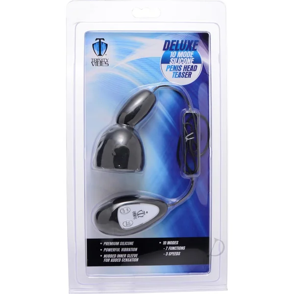 Trinity Vibes Deluxe 10 Mode Silicone Penis Head Masturbator With Remote Control Black
