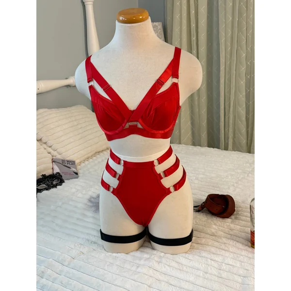 Two piece, strappy, red