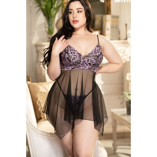 Two Tone Lace Baby Doll With G-String