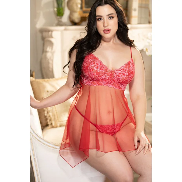 Two Tone Lace Baby Doll With G-String