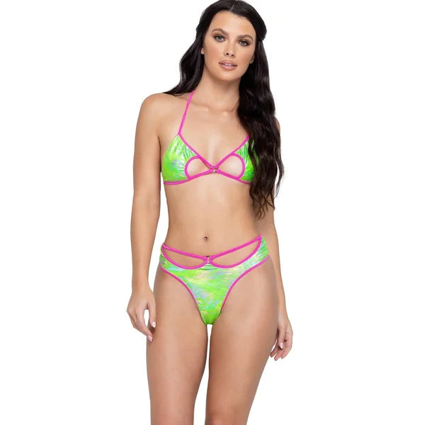 Two-Tone Keyhole Triangle Tie-Top