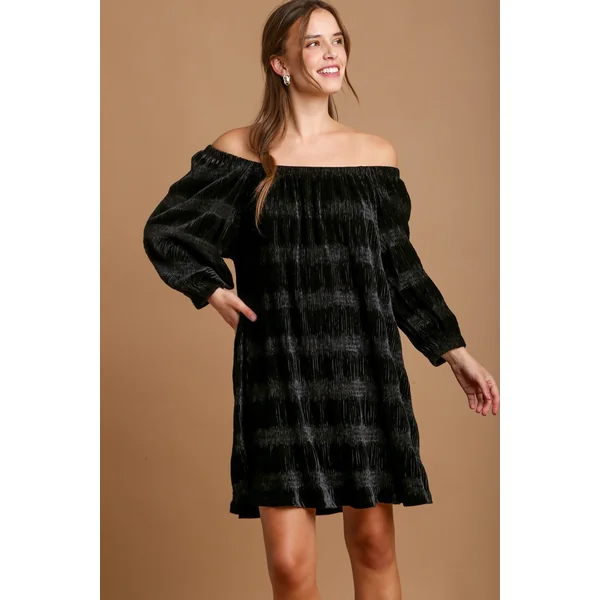 Umgee Off-Shoulder Balloon Sleeve Velvet Mini Dress