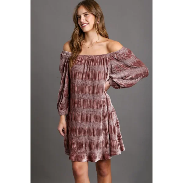 Umgee Off-Shoulder Balloon Sleeve Velvet Mini Dress