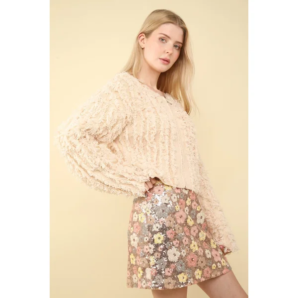 VERY J Shaggy Yarn Knit Zip Up Jacket