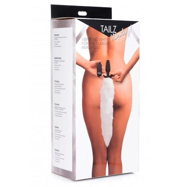 Vibrating White Fox Tail Slender Anal Plug