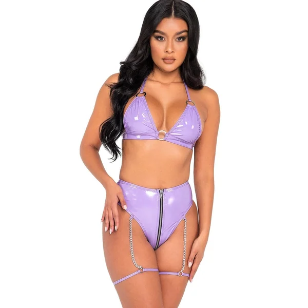 Vinyl Bikini Top with Ring Detail