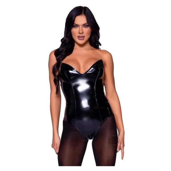 Vinyl Boned Bodysuit Sm Black