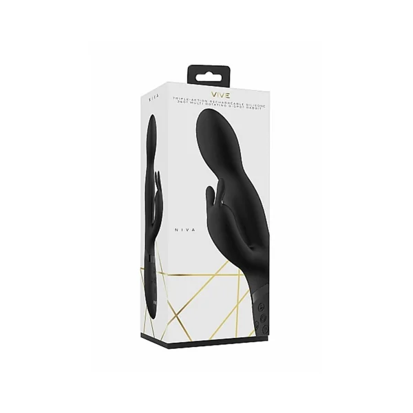 Vive Niva Rechargeable 360 Rotating Silicone Rabbit Vibrator Black
