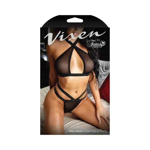 Vixen After Hours Studded Halter Top & Panty Black L/xl
