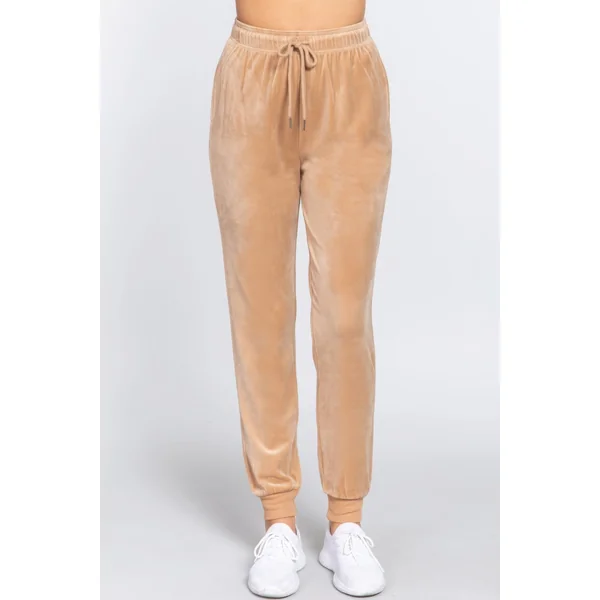 Waist Elastic Velour Long Jogger Pants