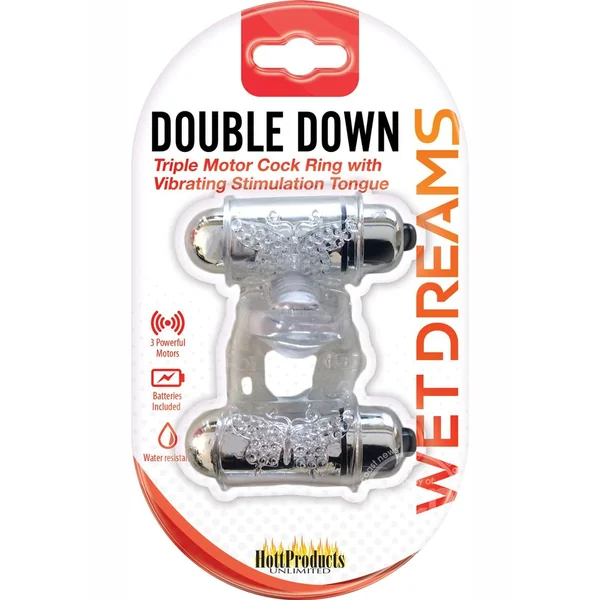 Wet Dreams Double Down Vibrating Penis Ring - Clear