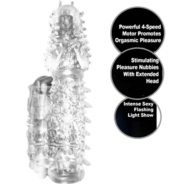 Wet Dreams Extreme Light Up Rough Rider Silicone Textured Penis Sleeve Clear