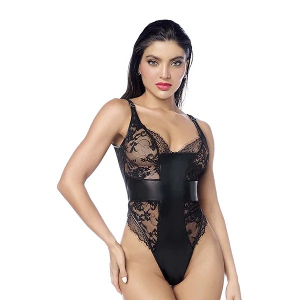 Wetlook Cross Lace Bodysuit