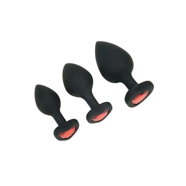 Whipsmart Heartbreaker Jeweled Silicone Anal Set (3 Piece) – Black/Red