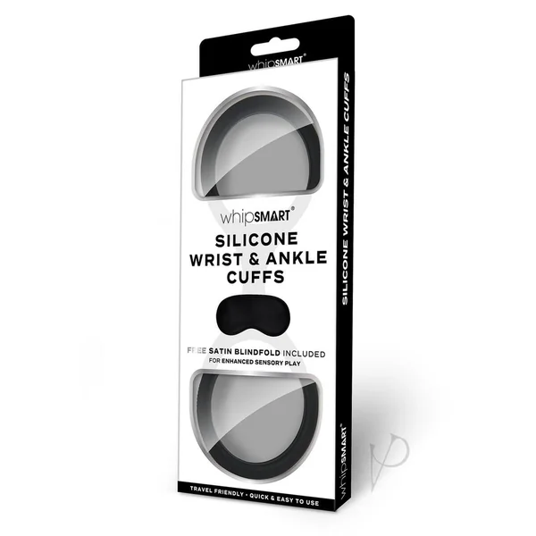 WhipSmart Quickie Cuffs with Eye Mask - Medium/Large - Black