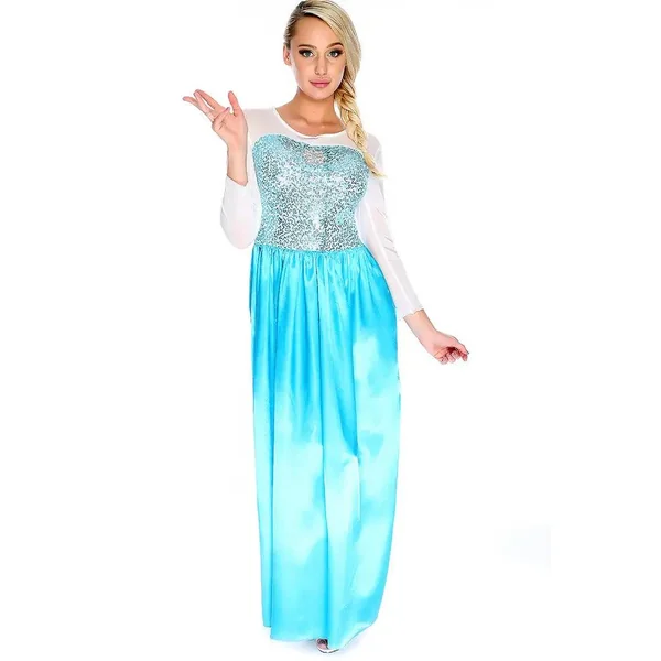 White Bahama Blue Satin Snow Queen Dress Storybook Costume