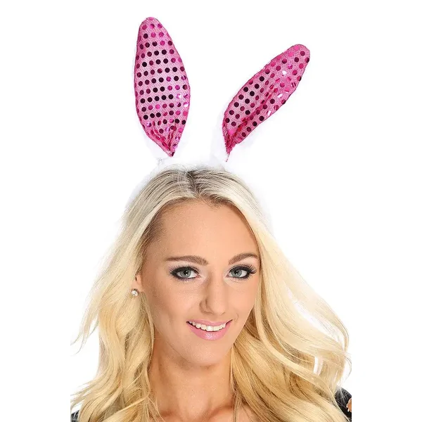 White Fuchsia Sequin Faux Fur Bunny Ears