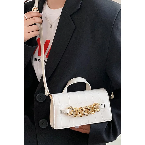 White Gold Chain Accent Crossbody Purse