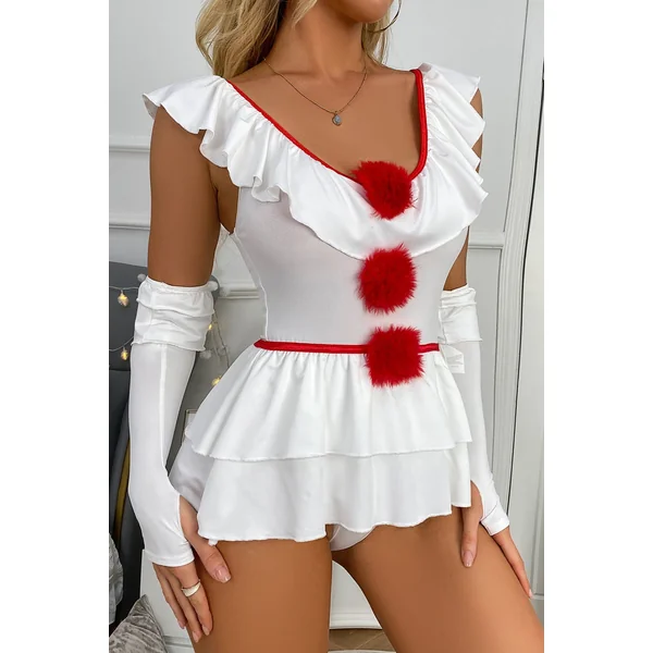 White Red Pom Pom Sexy IT Clown Costume